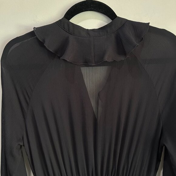 Zara | Chiffon Tiered, Ruffle collar V-neck Maxi Dress Black | SZ Small Women's - Picture 10 of 15